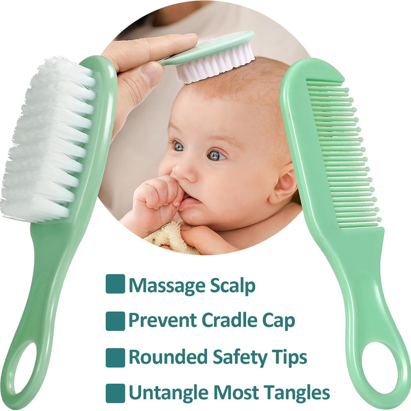 Baby Grooming Kit, Infant Safety Care Set with Hair Brush Comb Nail Clipper Nasal Aspirator,Baby Essentials Kit for Newborn Girls Boys (Green)