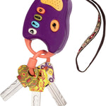 B. toys Toy Car FunKeys with Lights and Sounds, Purple, Pretend Play | 3 textured plus a driver’s key with push-button flashlight and 4 sounds for pretend play, Purple, Interactive, 10+ Months