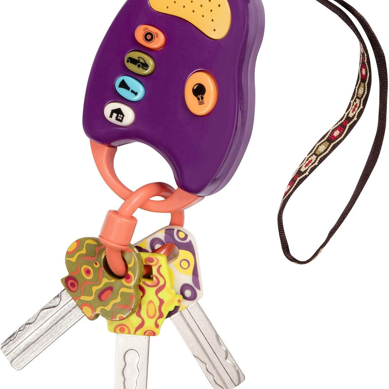 B. toys Toy Car FunKeys with Lights and Sounds, Purple, Pretend Play | 3 textured plus a driver’s key with push-button flashlight and 4 sounds for pretend play, Purple, Interactive, 10+ Months