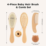Yoofoss 4 Piece Baby Brush and Comb Set, Wooden Baby Brush with Natural Ultra Soft Goat Hair, Baby Hair Brush for Newborn, Baby Brush Set for Boy Girl