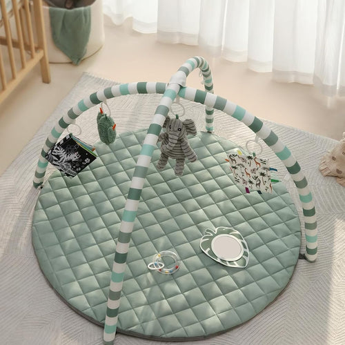 Blissful Diary Sage Green Baby Play Gym Mat with 6 Detachable Toys for Sensory & Motor Skill Development