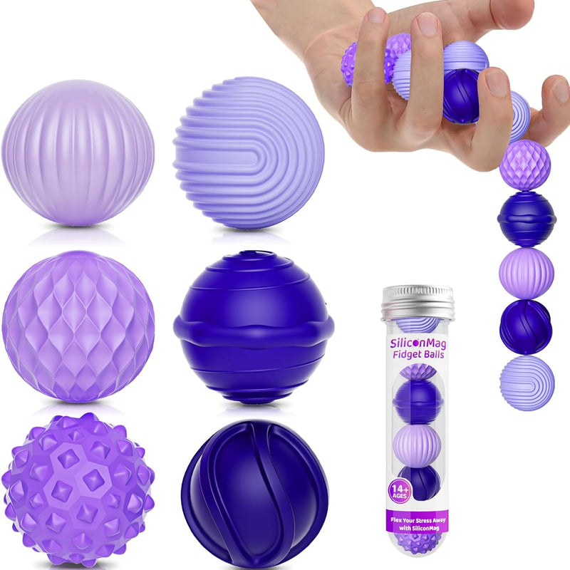Silicone Magnetic Balls, Fidget Toys, 6-Pack Stress Relief Toys for Adults, Teens, Sensory Toy for Fingers Hands, Quiet Office Desk Toys with Textures, Magnet Fidget Fun Gift (Purple)