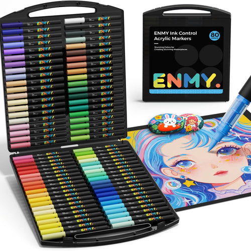 80 Colors Acrylic Paint Markers, Direct Liquid Acrylic Paint Marker Pen, Fabric Markers for Textile, Canvas, Rock, Glass, Wood, Paper, DIY, Acrylic Coloring Pens for DIY Craft Supplies