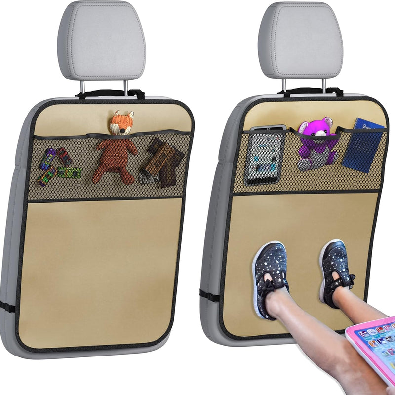 lebogner Back Seat Cover For Kids + 3 Pocket Storage Organizer, 2 Pack X-Large Waterproof Kick Mats Backseat Protector, Car Seat Back Protectors For Vehicles To Protect From Dirt, Mud & Scratches