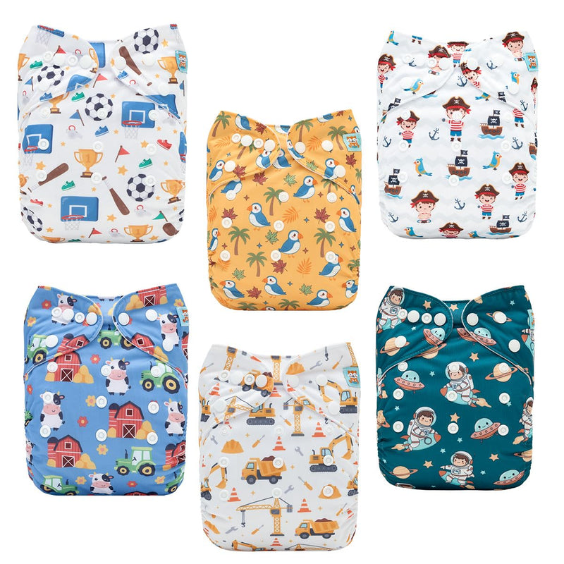 ALVABABY Baby Cloth Diaper 6 Pack with 12 Inserts One Size Cloth Diaper Covers Adjustable Washable Reusable for Baby Girls and Boys