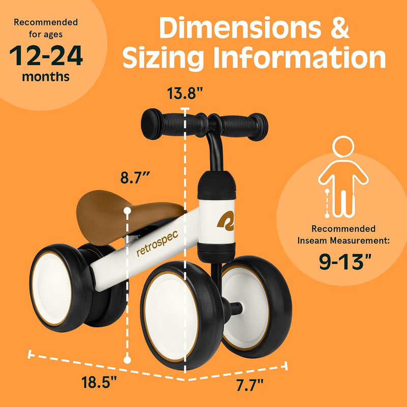 Retrospec 4-Wheel Balance Bike for Toddlers Ages 12-24 Months, First Bike & Toddler Ride-On Toy for 1 Year Old Boys & Girls