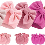 BQUBO Newborn Baby Girls Hats Mittens Set Hospital Hat Beanie Infant Bow Hats Baby Cotton Gloves for 0-6 Months