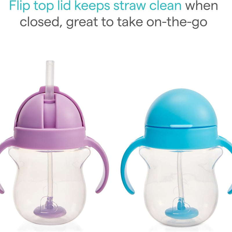 Munchkin Any Angle Sippy Cups, 7 Ounce, 2 Pack, Pink/Purple
