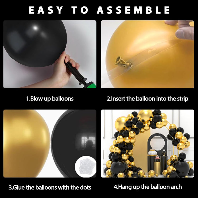 Black Gold Balloons Garland Arch Kit 134pcs Different Size Party Decorations Supplies