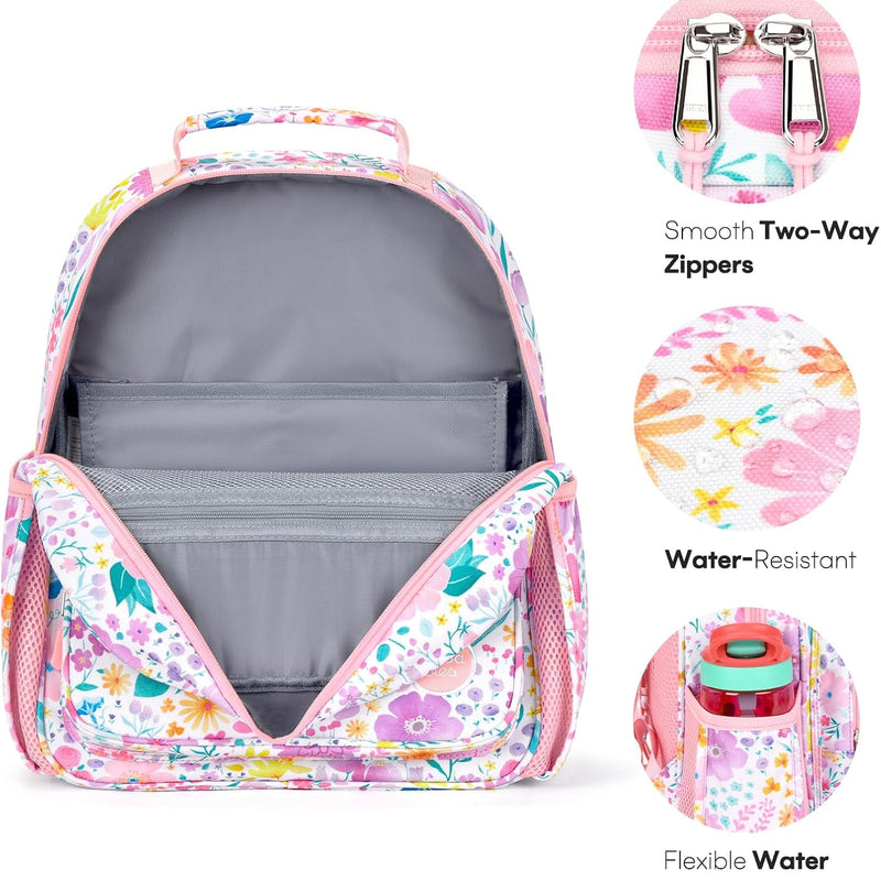 mibasies Kids Backpack for Girls: Girls Backpack 5-8 - Kindergarten Elementary School Bookbag for Girl - Flower Pink