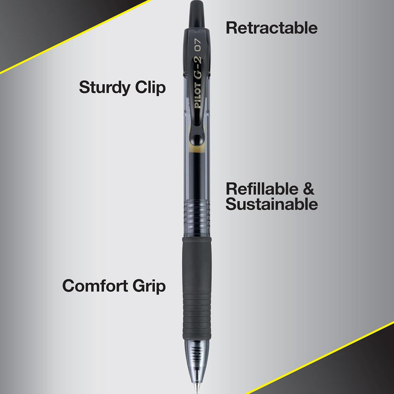 Pilot G2 Pens, Premium Refillable and Retractable Rolling Ball Gel Pens, Fine Point, 0.7mm, Black Ink, 5-Pack