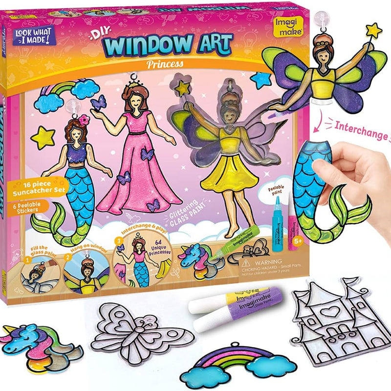 Imagimake Window Art Princess & Unicorn | Mermaid Suncatcher Kit | 32 Pieces Glass Painting Set | Kids Activities Ages 5-8 | DIY Craft Kit | Birthday Gift for Girls Ages 5,6,7,8,9,10,12 Years Old