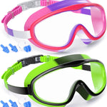 COOLOO Kids Swim Goggles for Age 3-15, 2 Pack Kids Goggles for Swimming with Nose Cover, No Leaking, Anti-Fog, Waterproof