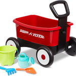 radio flyer push & pull walker wagon with garden tools, red, for kids 1-4 years old