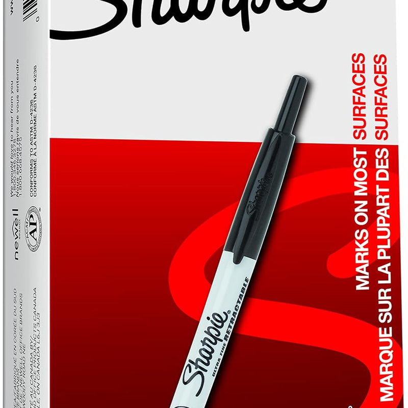 Sharpie Retractable Permanent Markers, Ultra Fine Point, Black, 12 Count