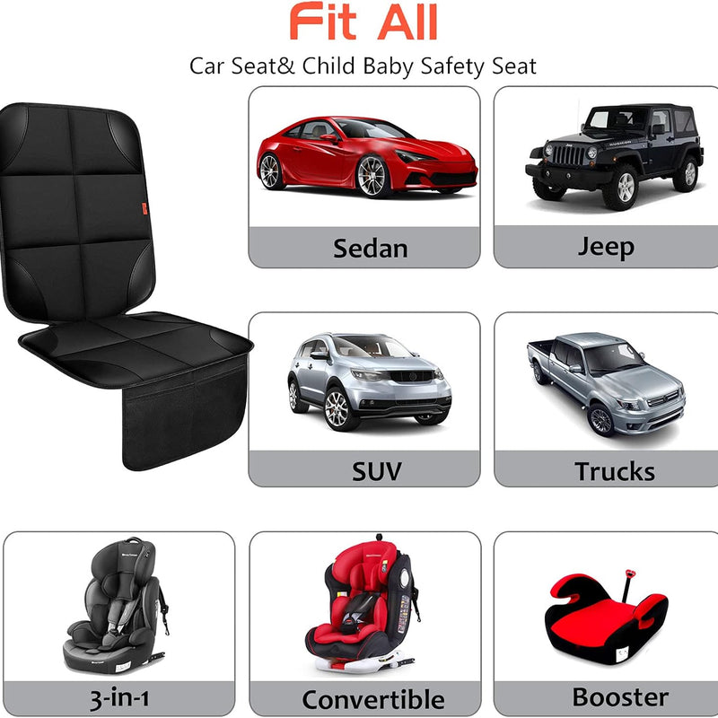 XHYANG Car Seat Protector 1 Pack Car Seat Cushion Mat Thickest Padding,Waterproof 600D Fabric Car Seat Covers for Non-Slip Backing Mesh Pockets for Baby and Pet (Black, 2 Pcs)