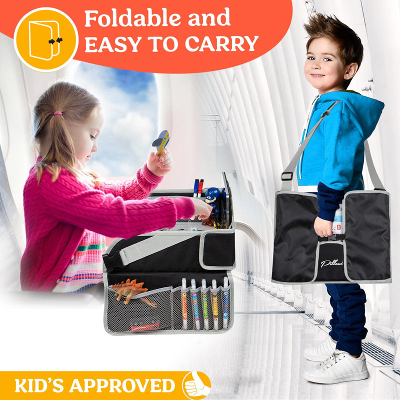 Kids Travel Tray for Car - Car Seat Tray with Activity Sheets & Pens, Road Trip Essentials for Car & Airplane, Must Have Toddler Travel Lap Desk Accessories - Road Trip Activities for Kids