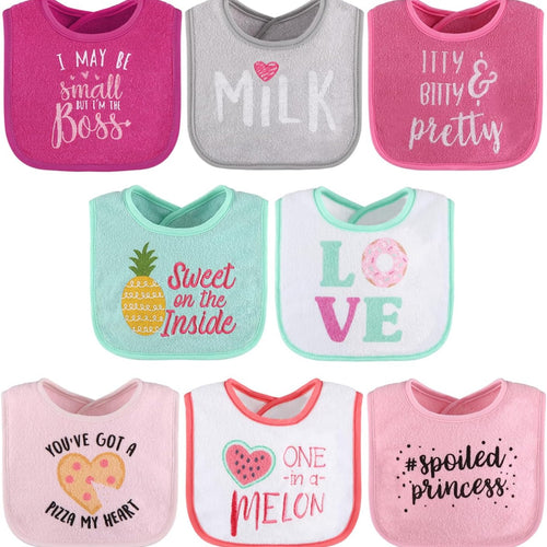 The Peanutshell Baby Girl Terry Bib Set of 8-100% Cotton, Soft, Absorbent Baby Bibs, Toddler Girl Set, Newborn & Infant Bib - Pink