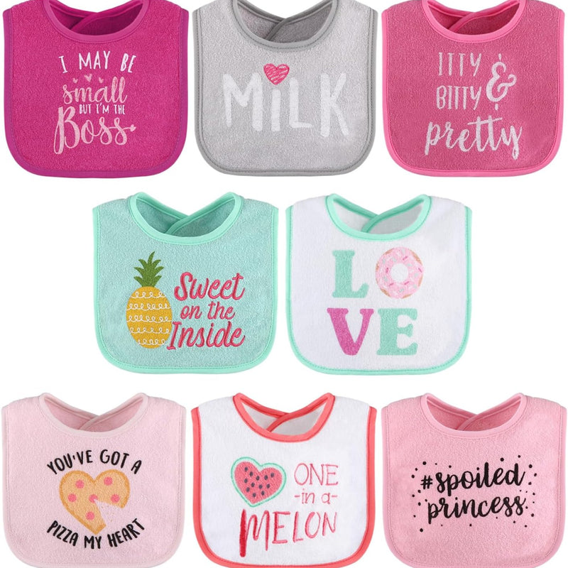 The Peanutshell Baby Girl Terry Bib Set of 8-100% Cotton, Soft, Absorbent Baby Bibs, Toddler Girl Set, Newborn & Infant Bib - Pink