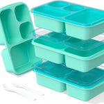 Bento Box Adult Lunch Box - 4 Pack, 5 - Compartment Meal Prep Container for Kids, Reusable Food Storage Snack Containers - Stackable for School, Work, and Travel (Wheat(Green/Blue/Pink/Beige))