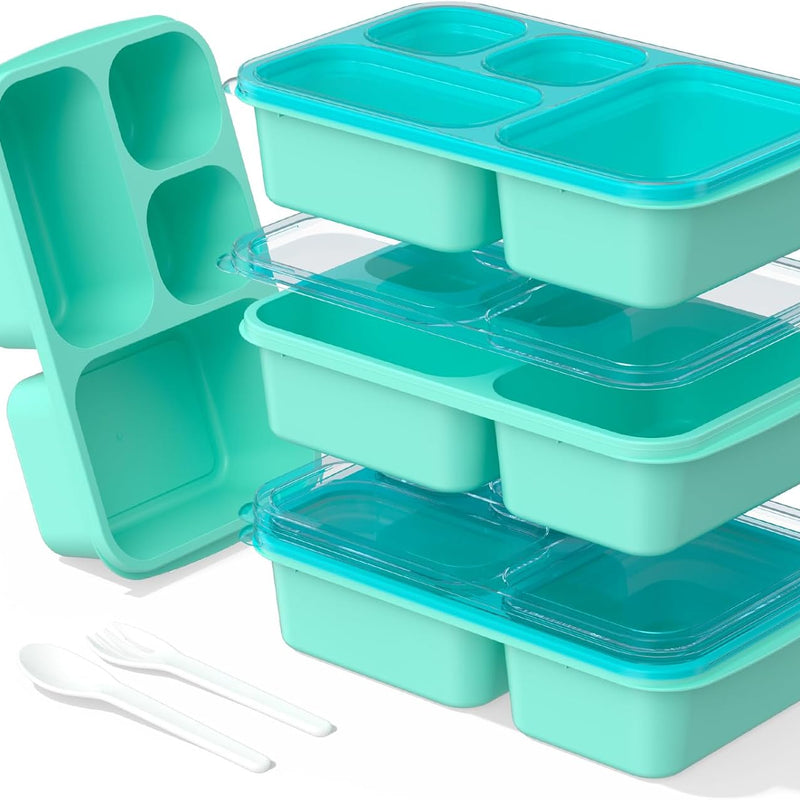 Bento Box Adult Lunch Box - 4 Pack, 5 - Compartment Meal Prep Container for Kids, Reusable Food Storage Snack Containers - Stackable for School, Work, and Travel (Wheat(Green/Blue/Pink/Beige))