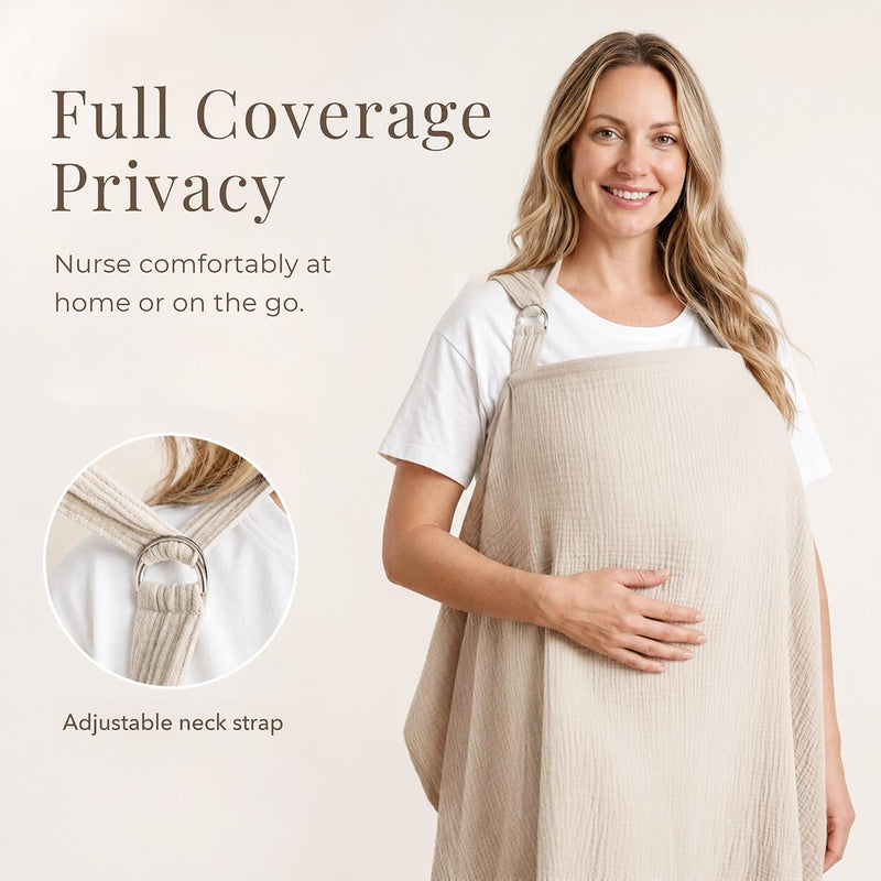 Konssy Muslin Nursing Cover Up for Breastfeeding with Rigid Hoop | 100% Cotton Nursing Apron, Lightweight & Breathable, Carseat Canopy, Breast Feeding Covers for Women (Summer Wheat)