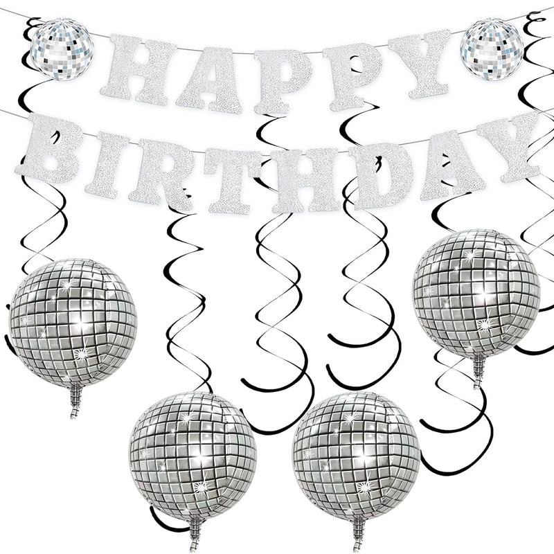 Silver Disco Balloons 10PC Set 10in & 18in Round Balloons 70s 80s Theme Party Decorations