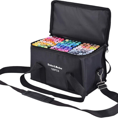 Dabo&Shobo 120 Color Alcohol Marker Pens, Bright Permanent Markers for Coloring, Markers For Adults Coloring Book, Wide Chisel and Fine Tip, Dual Tip Design, Equipped with Black Suitcase