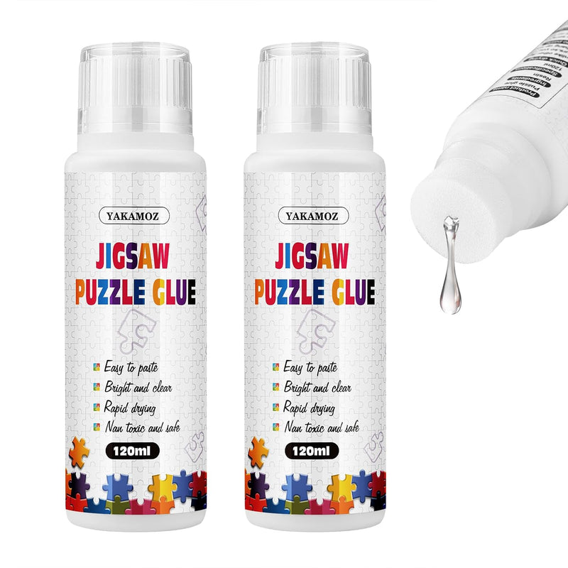 YAKAMOZ Jigsaw Puzzle Glue with Sponge Head for Adults Clear Water-Soluble Craft Puzzle Glue Quick Dry for 1000/1500/3000 Pieces of Puzzle,120ML