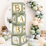 Sage Green RUBFAC Baby Shower Decorations Set 4pcs with Letters and Balloon Boxes
