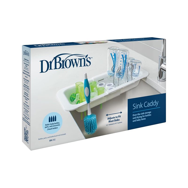 Dr. Brown's Sink Caddy for Baby Bottles and Parts with Two Brush Holders, Over the Sink Kitchen Storage, Drying Rack, and Organizer, BPA-Free