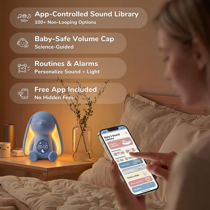 MeWaii Bunny White Noise Sound Machine, Newborn Baby Boy Gift, 100+ Sounds | Mom's Choice Award, AI Cry Detection, Full App Access Control, Night Light, Baby Shower Gifts for Boys, Nursery Essentials