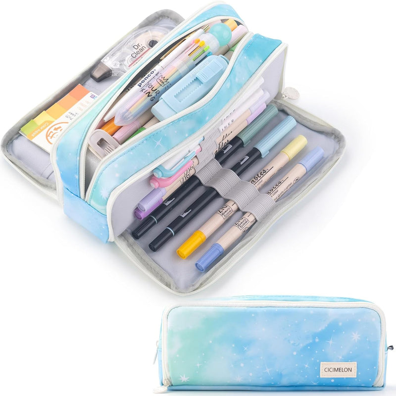 CICIMELON Large Capacity Pencil Case 3 Compartment Pouch Pen Bag for School Teen Girl Boy Men Women (Pink)