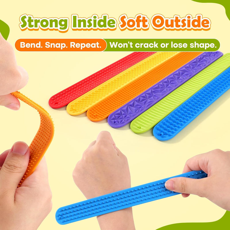 Sensory Fidget Toys for Kids: Textured Silicone Slap Bracelets 6 Pack, Stress Relief Fidgets for Autism ADHD, Wearable Sensory Toys for Adults Office Desk, Calm Down Travel Airplane Toys