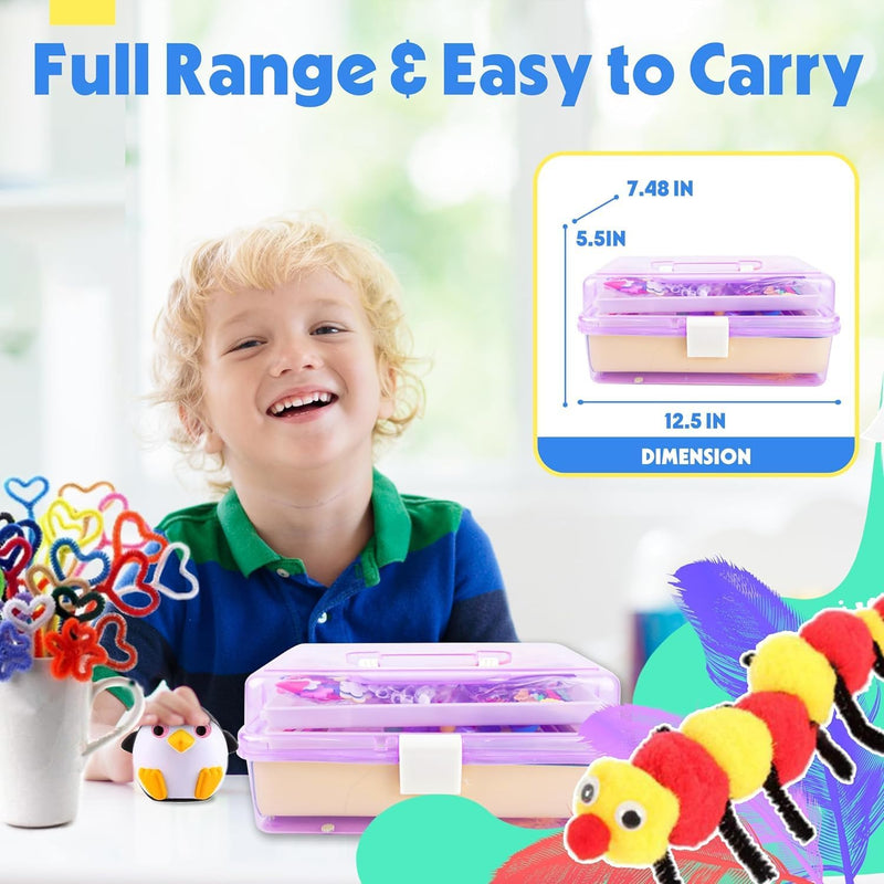 SMILESSKIDDO Kids Arts and Crafts, 1000+ PCS Craft Kits with Storage Box | Portable 3-Layer Folding Storage Box, 1000+ Pcs DIY Craft Supplies, School Craft Projects, Gifts for Girls Ages 4-12