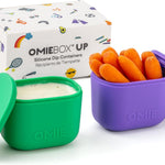 OmieBox (2 pack) Leakproof Dips Containers To Go, Salad Dressing Container, Condiment Container with Lids - Food Safe Silicone - 4 ounces (Blue/Lime)