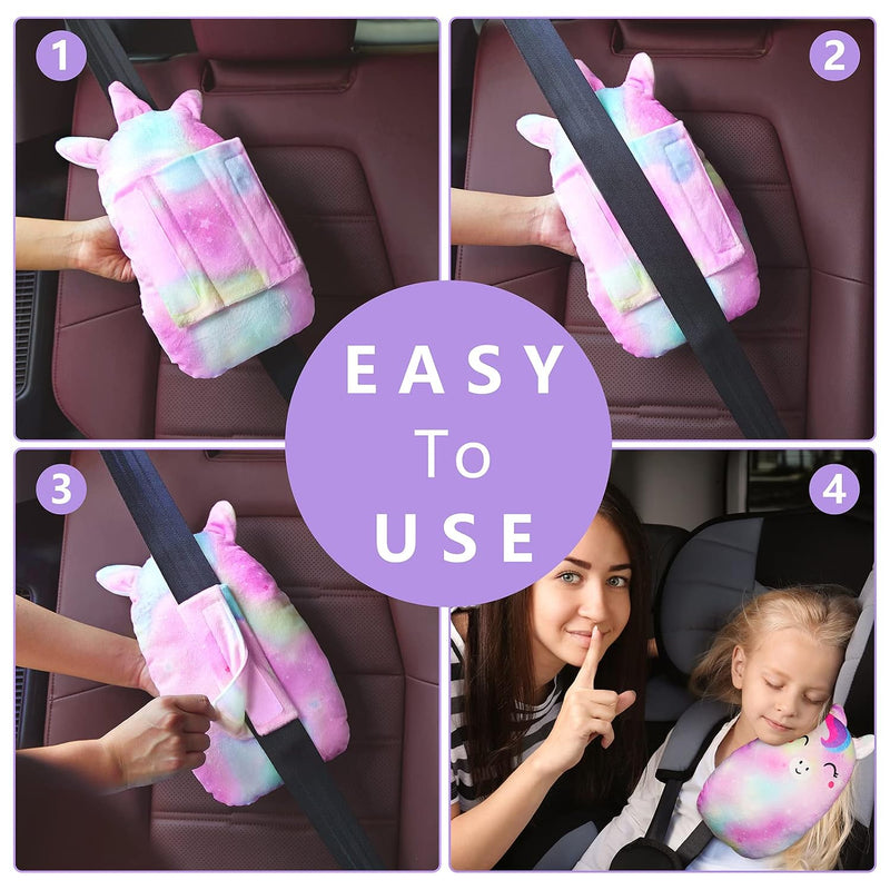 FIODAY Car Seat Belt Covers for Kids Unicorn Seat Belt Pillow | Soft Seat Belt Cushion Adjust Seat Strap Pillow Head Neck Support for Children Boys Girls Travel