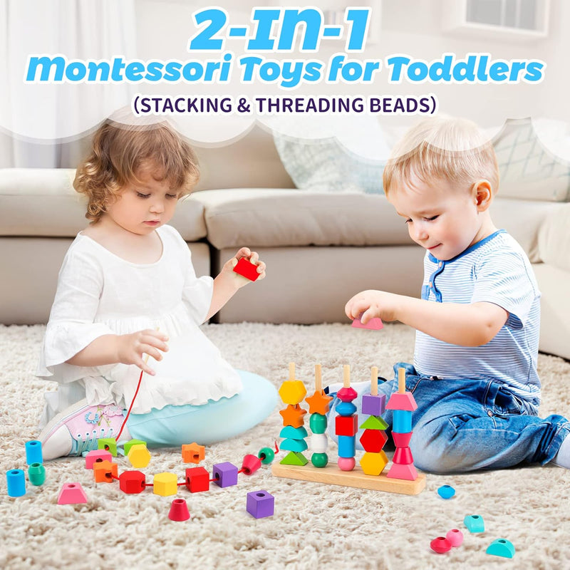 Montessori Wooden Beads Sequencing Toy Set for Preschool Learning and STEM Development