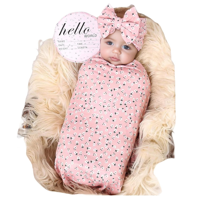 Galabloomer Newborn Receiving Blanket Headband Set Baby Flower Swaddle