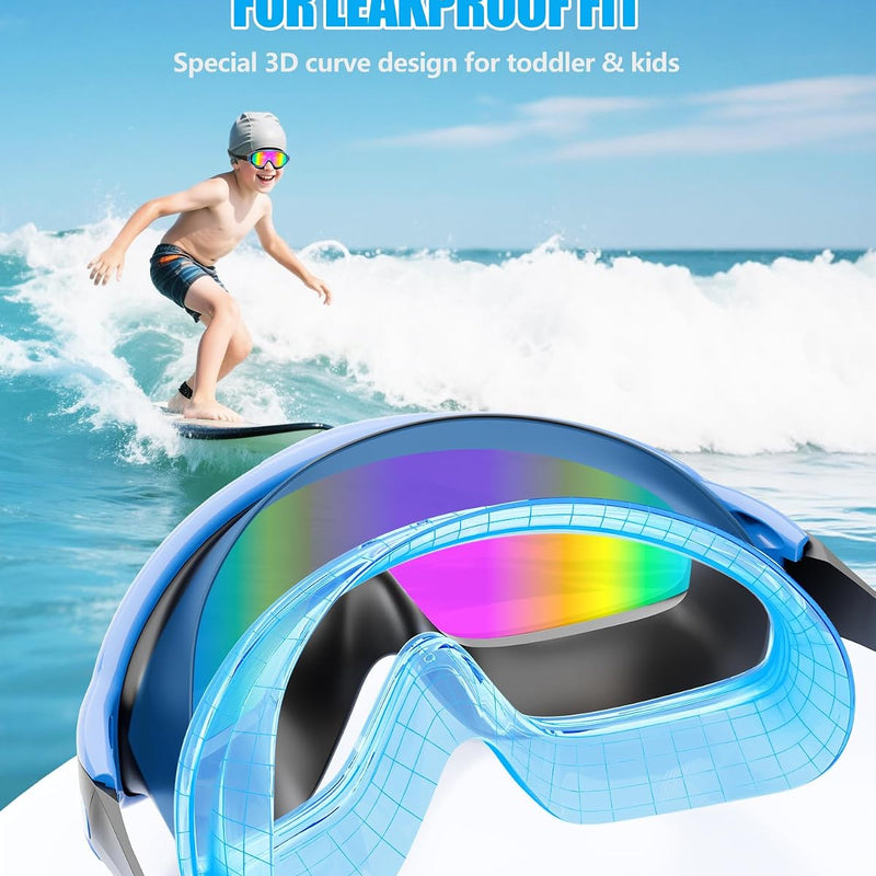 Aegend New Kids 2 Pack Wide View Swim Goggles, Anti-Fog/UV No Leak Goggles with Ear Plugs Kids 3-14