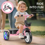 Umatoll Carbon Steel Tricycle for Toddlers 2-5 Years, Adjustable Outdoor Toy with Light-Up Wheels, Stable Ride, Dual Baskets