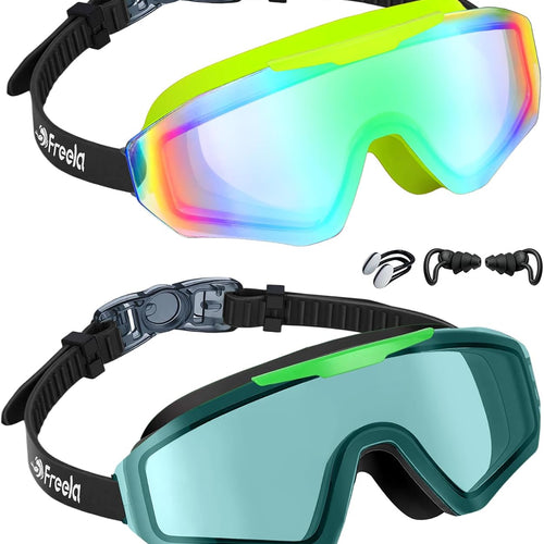 Freela 2 Pack Kids Swim Goggles for 8-16, Anti-Fog UV Protection Extra Silicone Layer Swimming Goggles for Youth Boys Girls