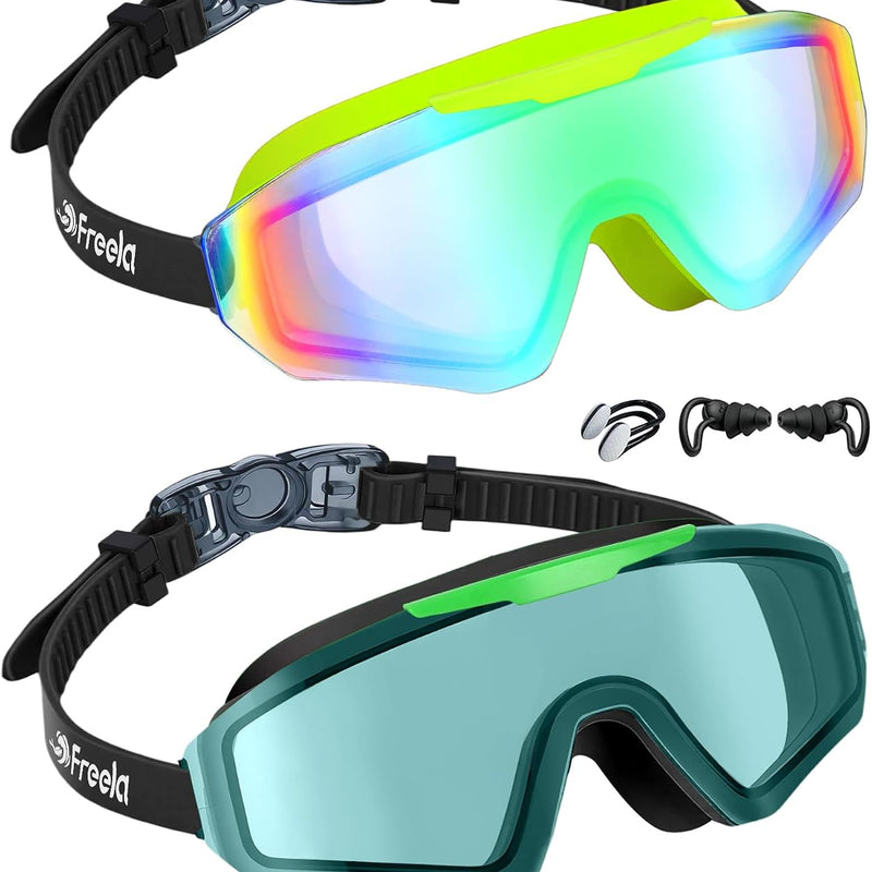 Freela 2 Pack Kids Swim Goggles for 8-16, Anti-Fog UV Protection Extra Silicone Layer Swimming Goggles for Youth Boys Girls