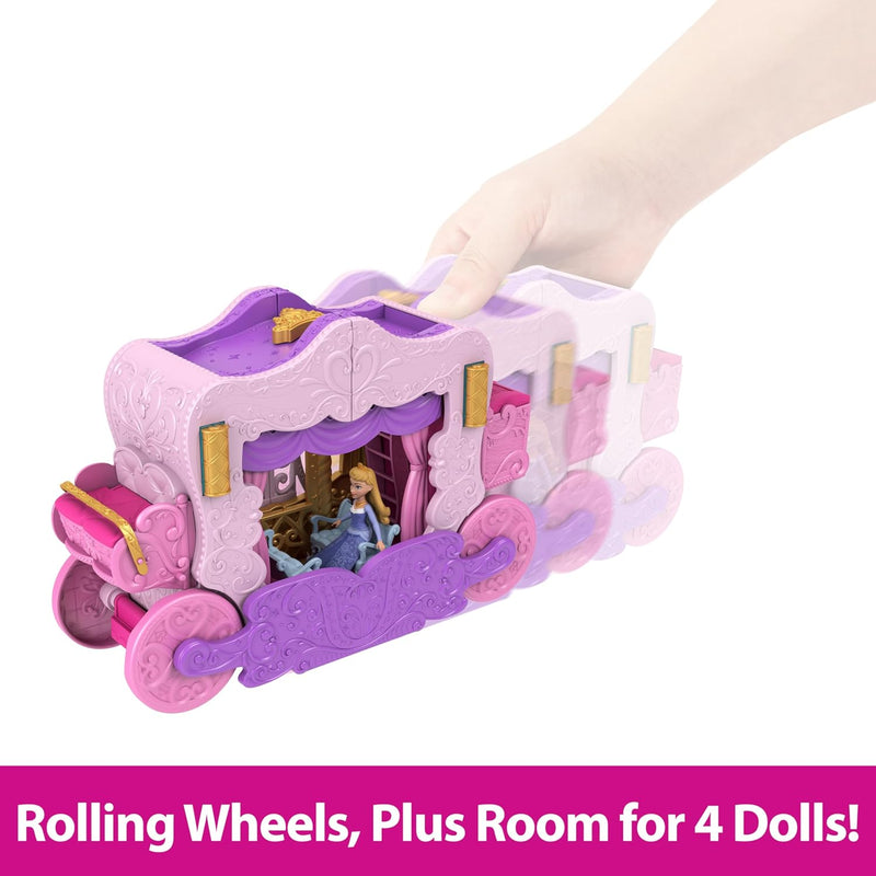 Mattel Disney Princess Toys, Carriage to Castle Transforming Playset with Aurora Small Doll, 4 Figures, Furniture & Accessories​​​