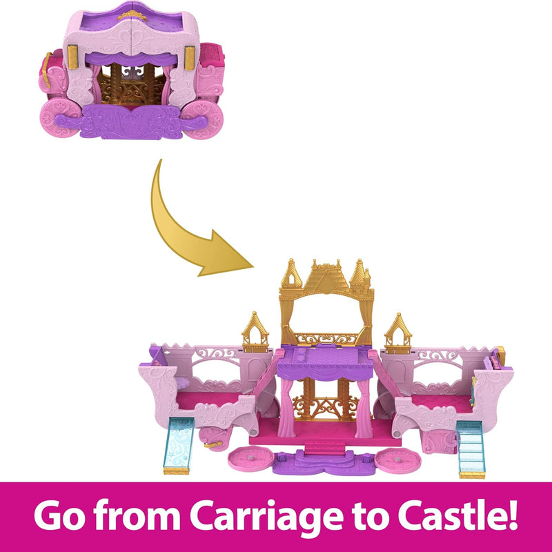 Mattel Disney Princess Toys, Carriage to Castle Transforming Playset with Aurora Small Doll, 4 Figures, Furniture & Accessories​​​