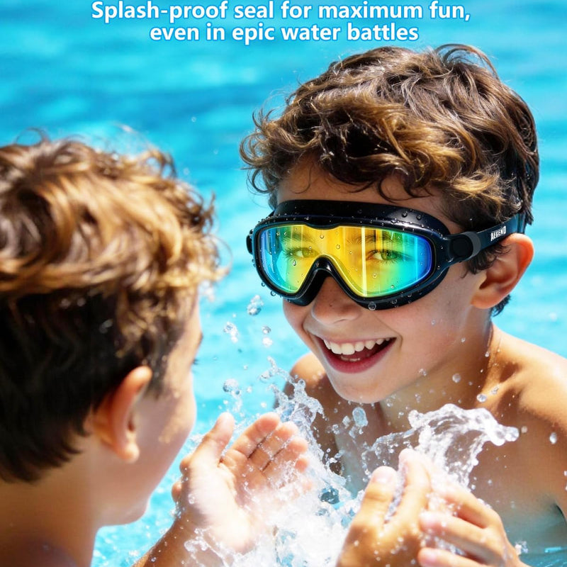 Aegend Swim Goggles Wide Frame Anti-Fog Swimming Goggles for Kids 3-14 | 2 Pack Anti-UV Comfort Fit Swimming Mask for Boys Girls Youth Ideal for Pool, Beach, Swim Lessons, Vacation