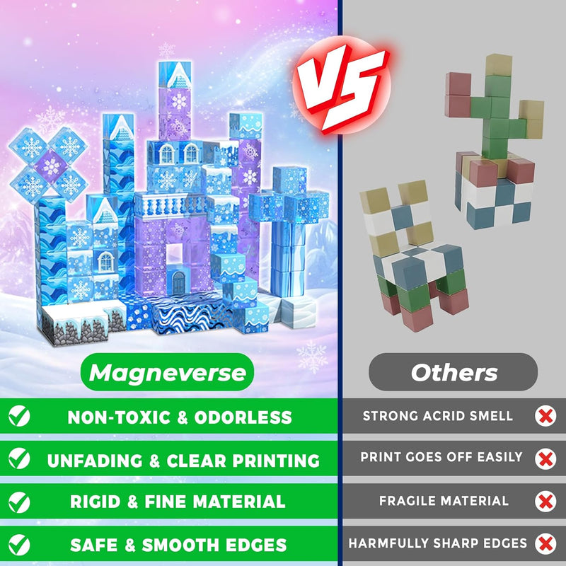Magnetic Blocks - 100Pcs 0.8in Magnetic Building Block for Kids Ages 4-8, Transparent Magnet Block Blue Princess Castle, Frozen Magnetic Cubes Tiles Princess Toy for Girl 3 4 5 6 7 8-12 Birthday Gift