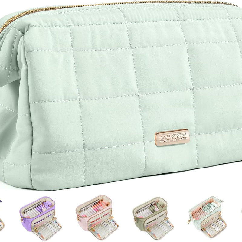 Sooez Large Pencil Case Pouch, Soft Pencil Bag with Zipper, Pen Bag Wide Opening, School Supplies Cute Pencil Case for Girls Boy Men Women, Beige