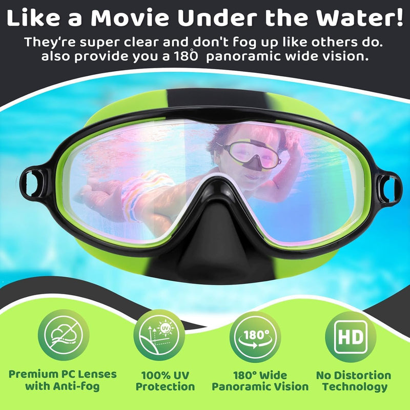 Vvinca 2 Pcs Kids Swim Goggles with Nose Cover, Swimming Diving Mask Wide View Anti Fog UV Anti Shattered Lens for Kids 3-14