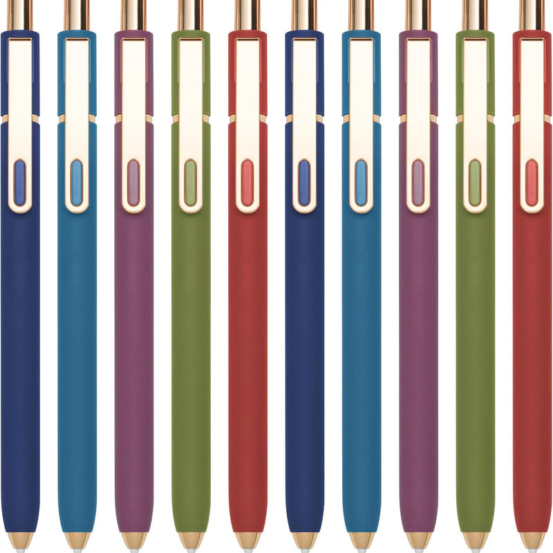Linbsunne Gel Pens Black Ink Pens for Office 0.5mm Fine Point Pen Smooth Writing Retractable (Metal gold clip-10 pcs)